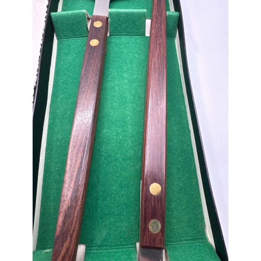 Barlow Stainless Japan Salad Serving Set Rosewood Handles MCM Vintage 2pc Boxed